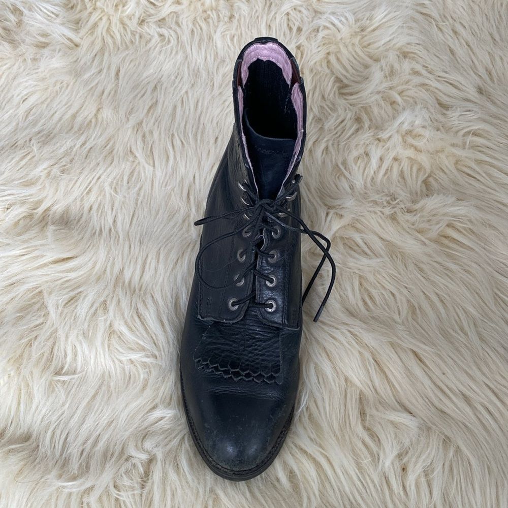 Ariat Black Leather Women's Work Boots sz 11 Powder Pink liner Cottage Core - Picture 5 of 11